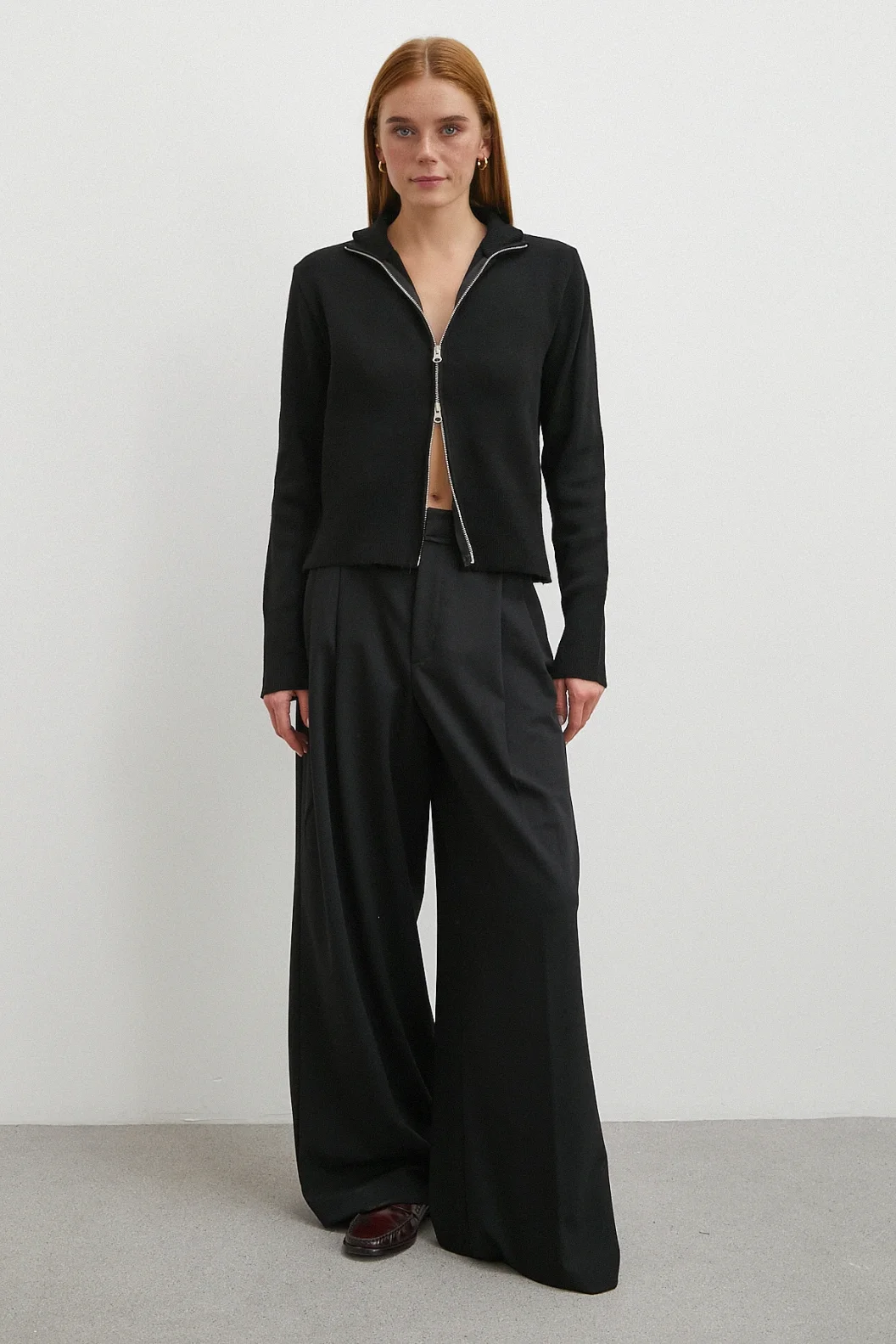 Çift Fermuarlı Triko Hırka Siyah