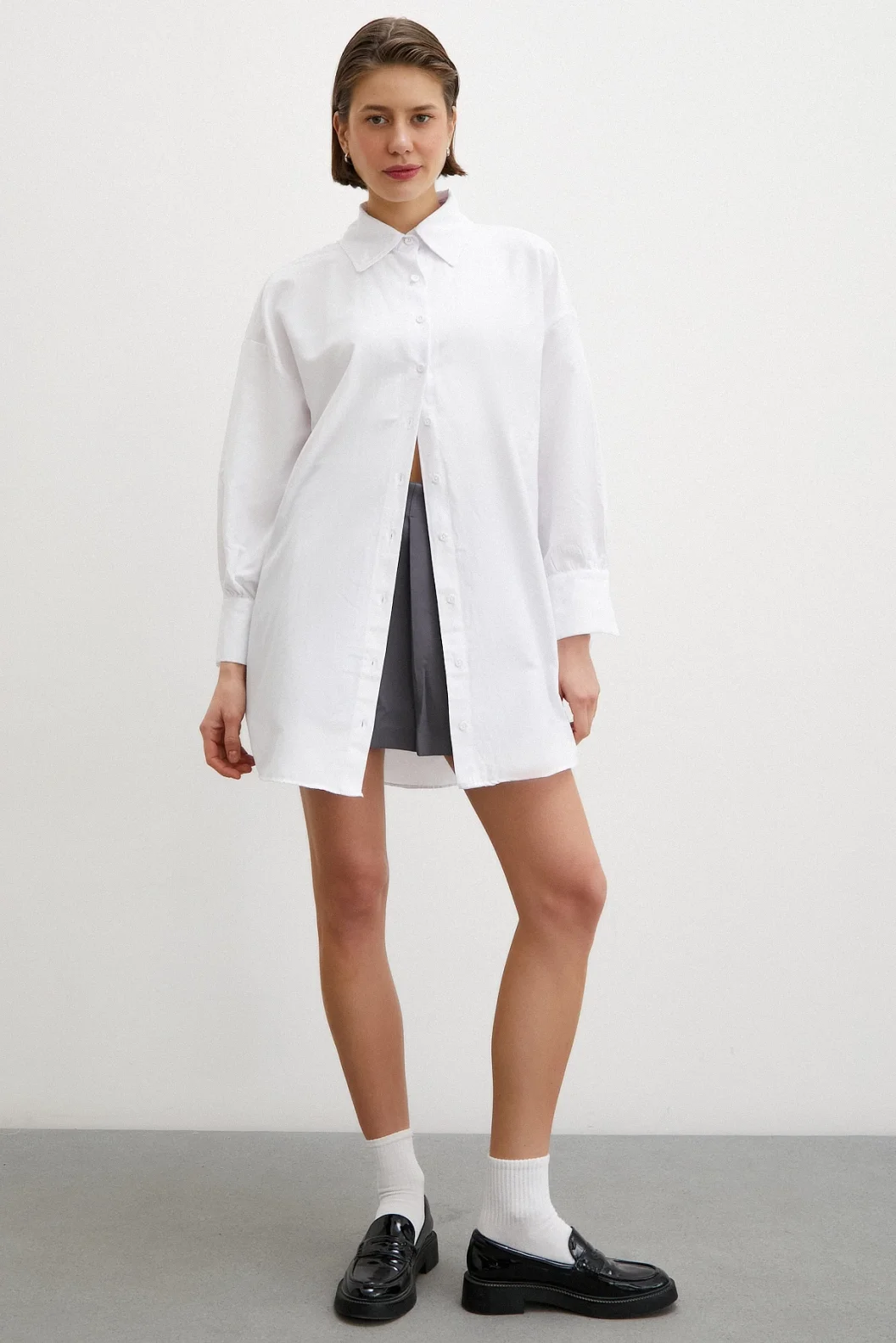 قميص تنورة فستان رمادي