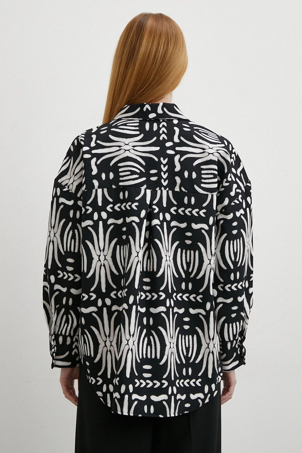 Crepe Contrast Patterned Shirt Black