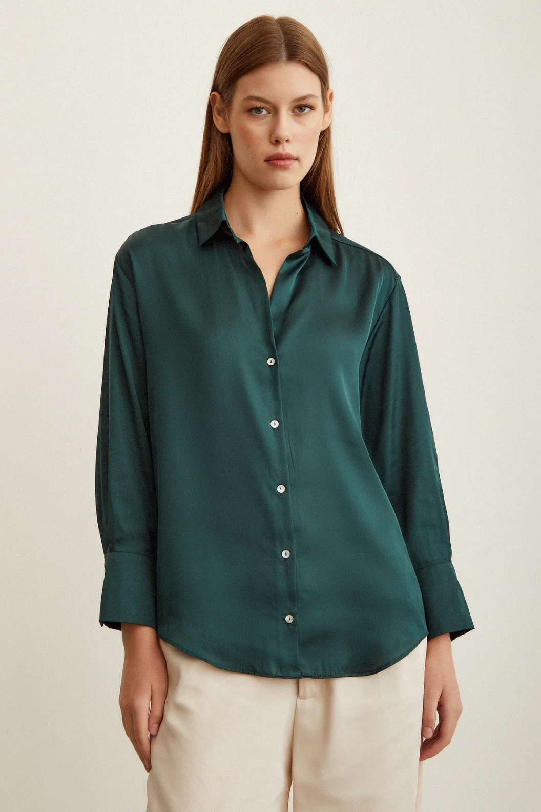Basic Satin Bluse Dunkelgrün
