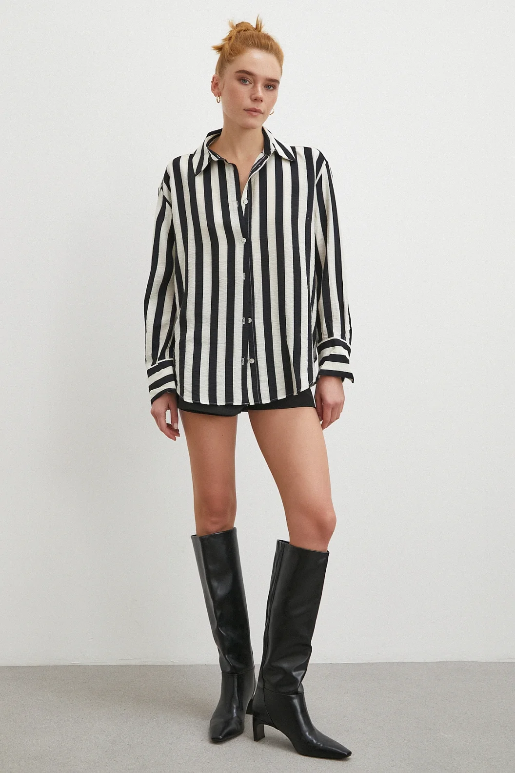 Çizgili Uzun Kollu Gömlek Siyah