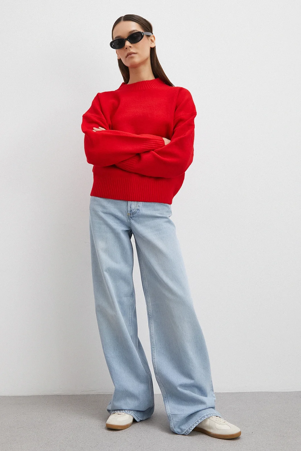 Yüksek Bel Geniş Paça Jean Buz Mavisi