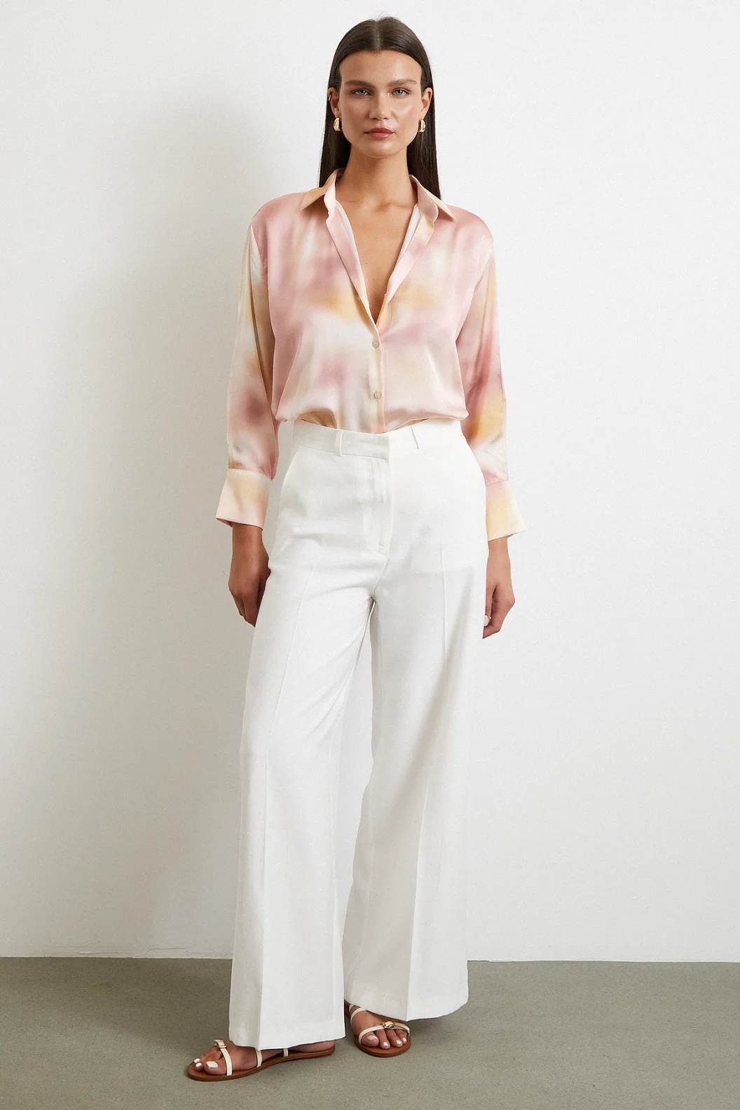 زيبق مخطط بلوزة الحرير الوردي