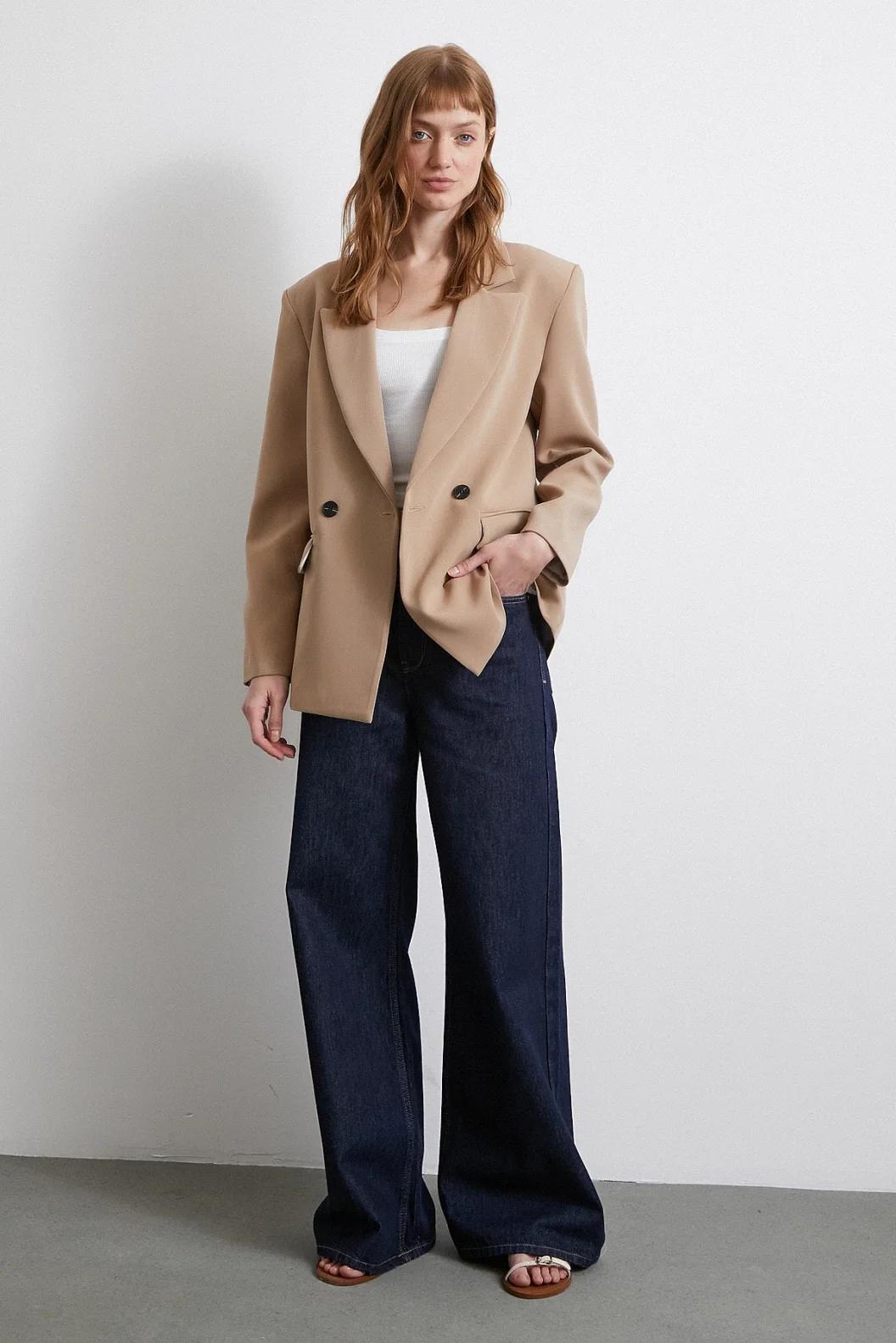 Klasik Poliviskon Ceket Bej