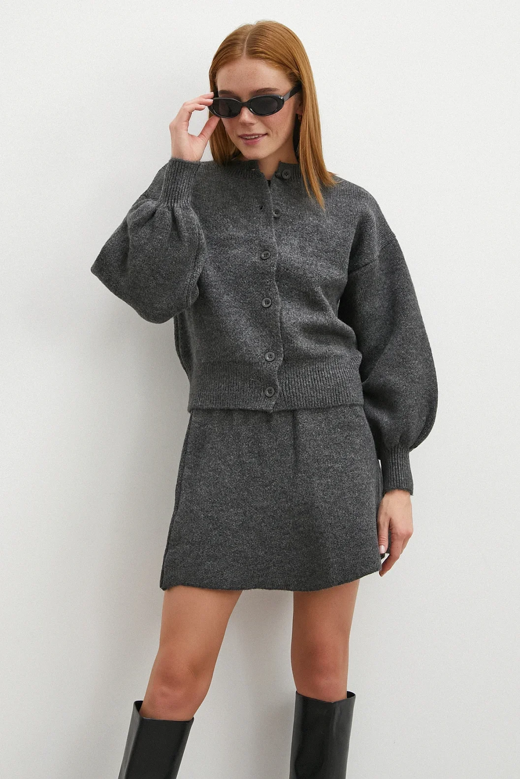 Hırka Etek Triko Takım Antirasit