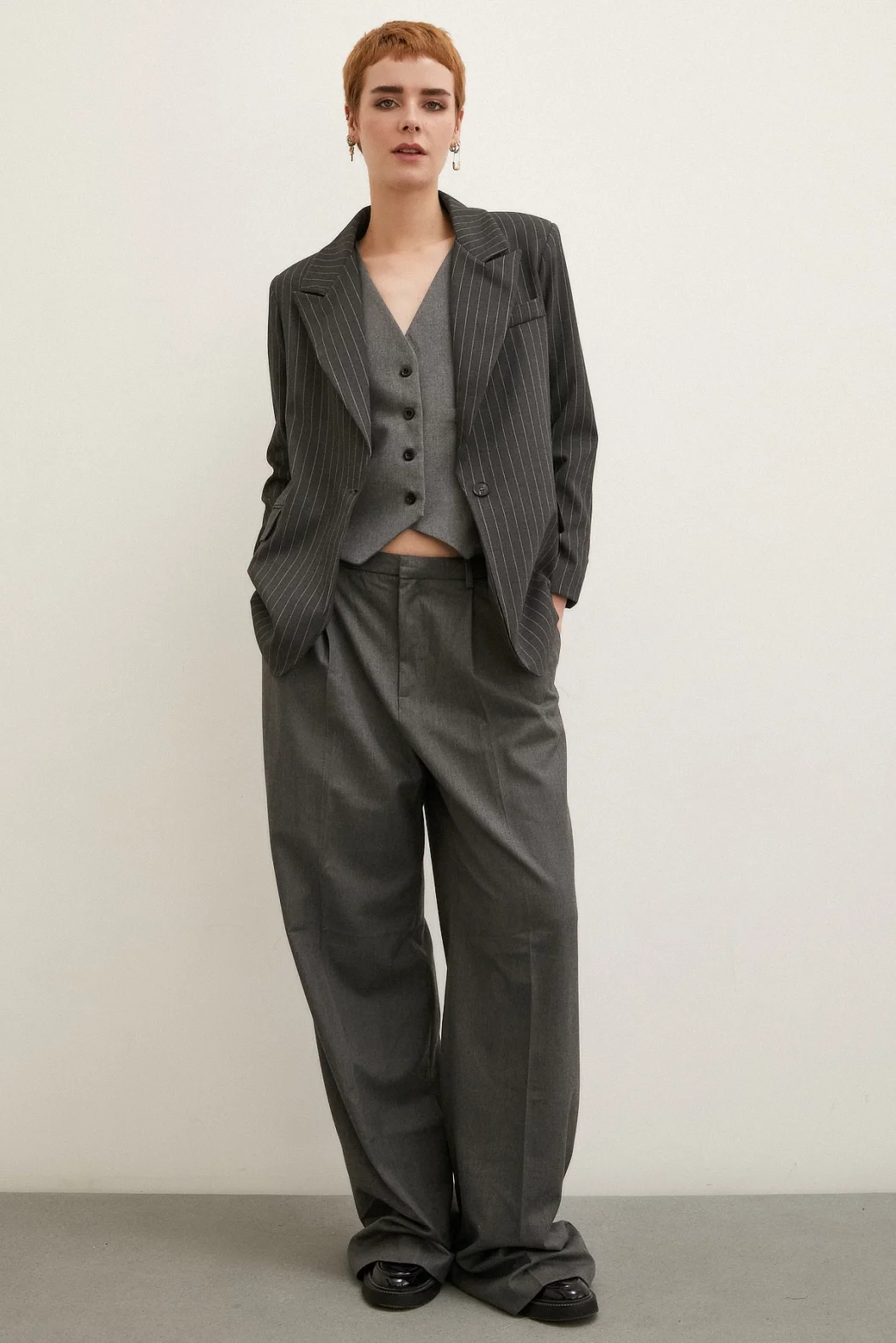 Gestreifter Blazer Mantel Anthrazit