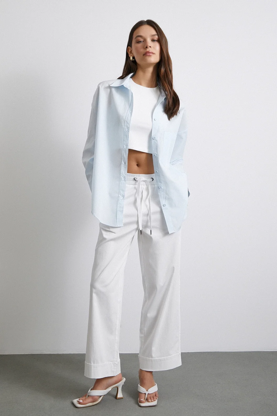 Oversize Baumwollhemd Hellblau