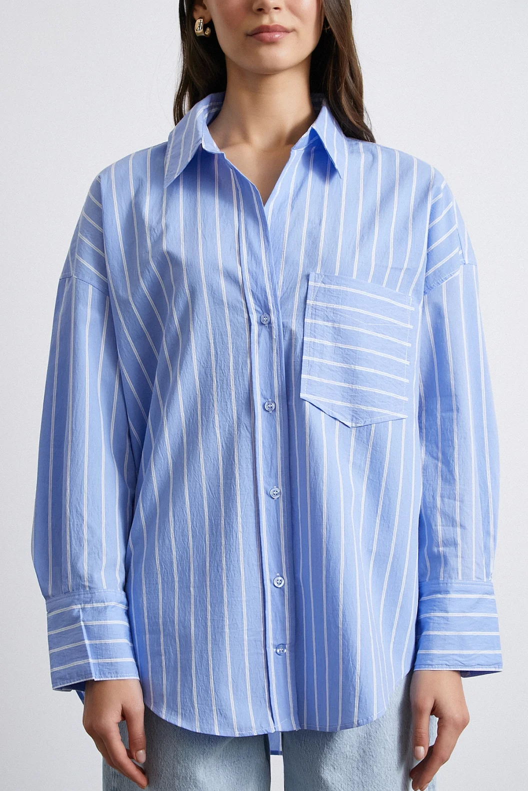 Basic Organic Cotton Striped Shirt Blue