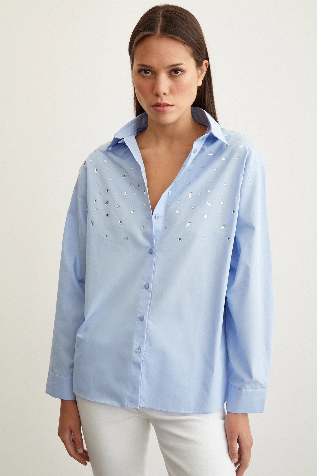 Steinbesetztes Hemd Blau
