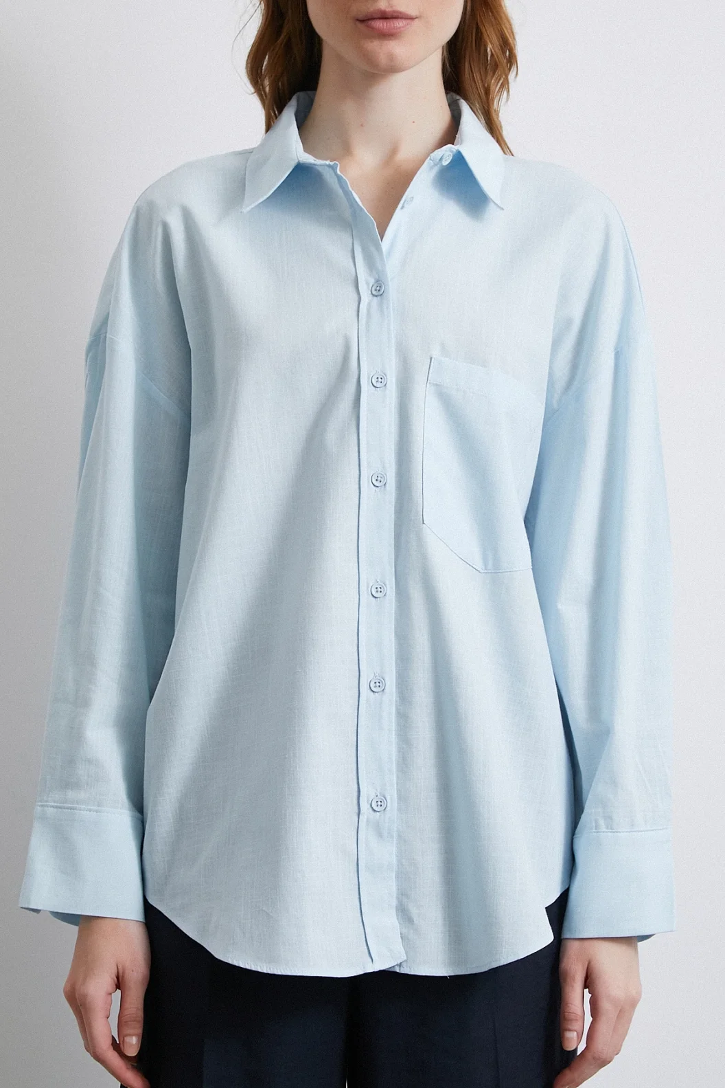 Pamuklu Oversize Gömlek Mavi
