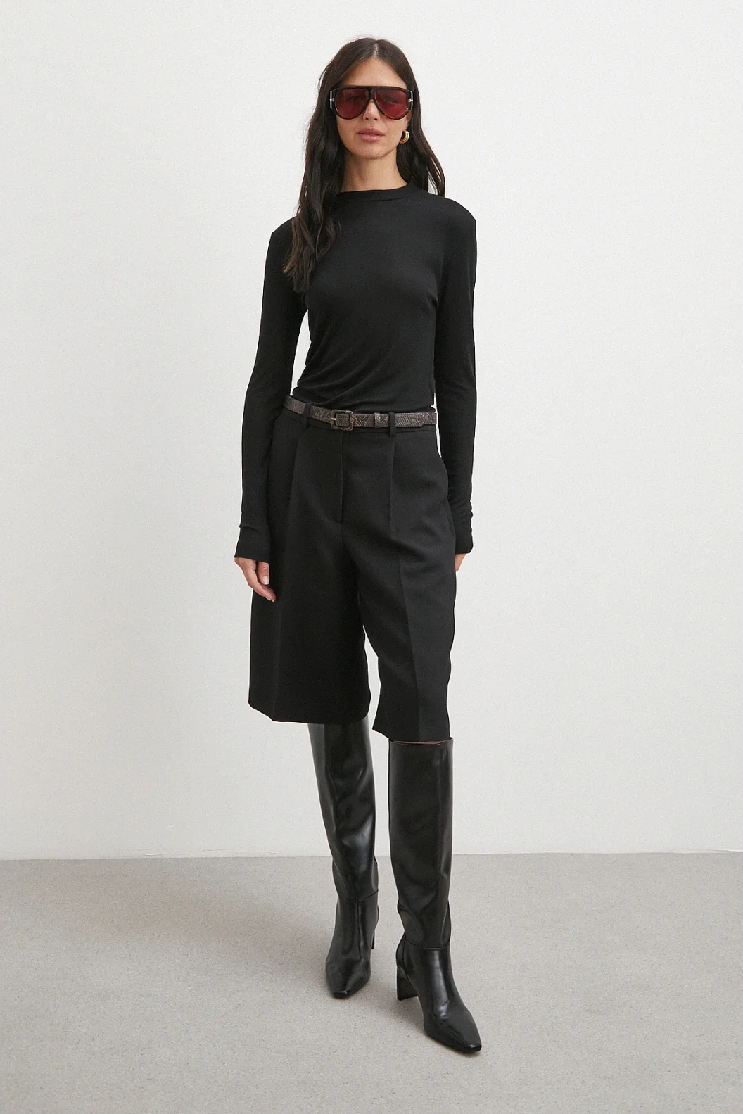 Bisiklet Yaka Uzun  Kol Bluz Siyah