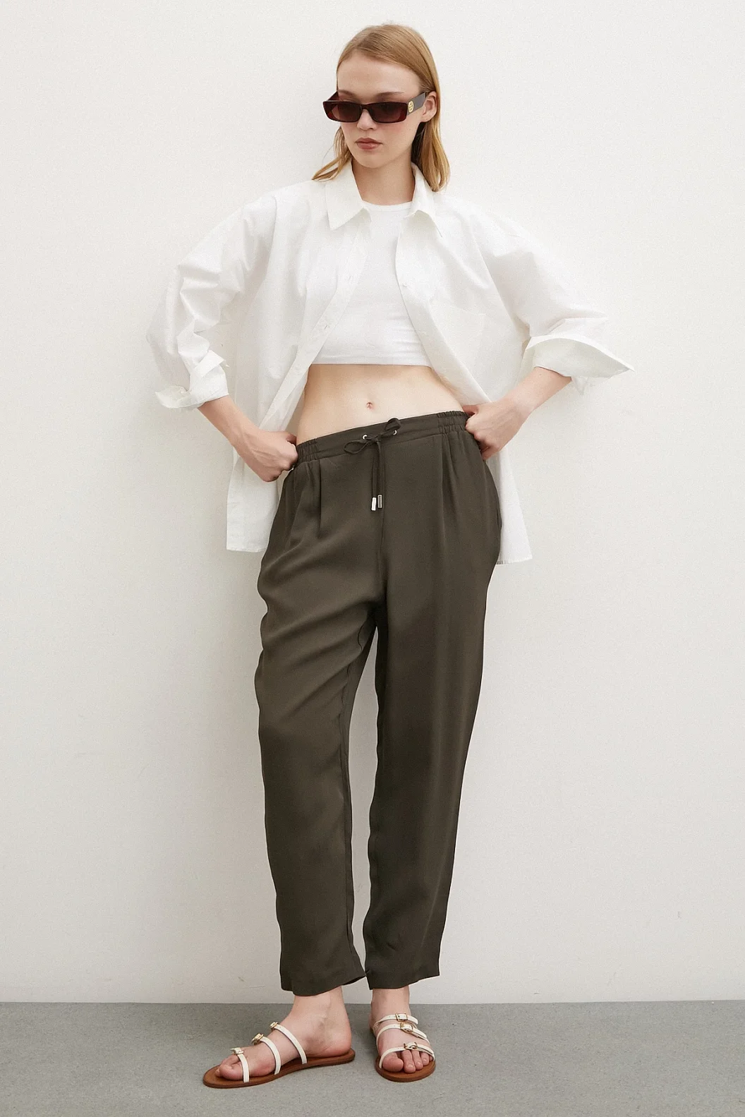 Beli Lastikli Boru Paça Pantolon Haki