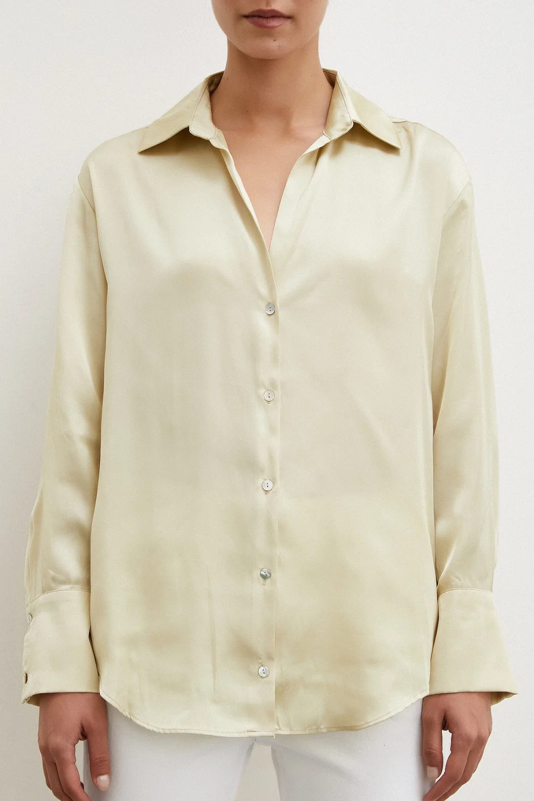 Basic Saten Gömlek Bej