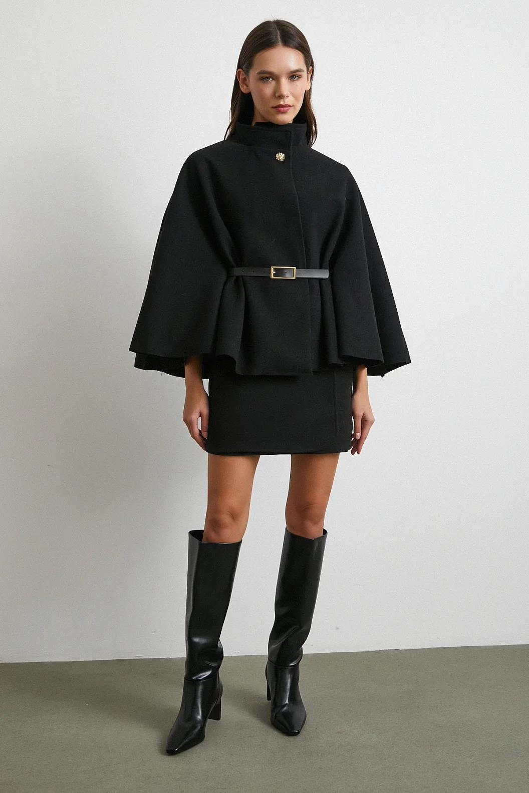 Kemerli Kaşe Panço Siyah