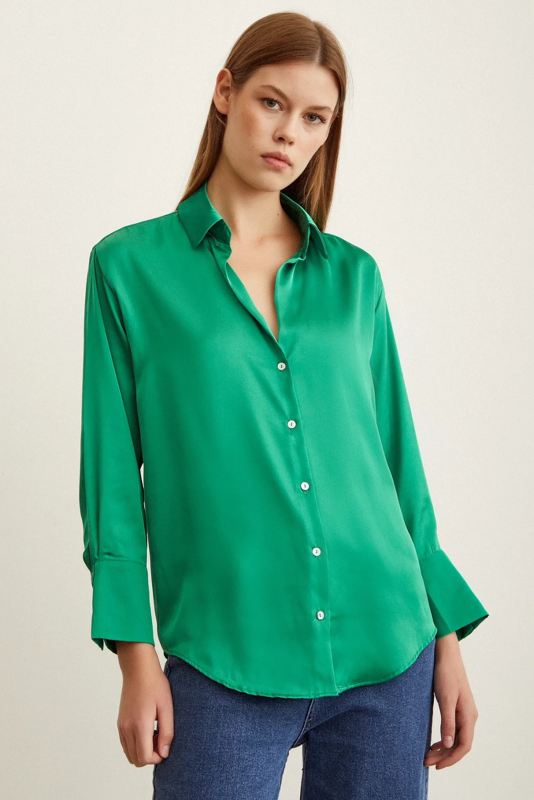 Basic Satin Bluse Grün