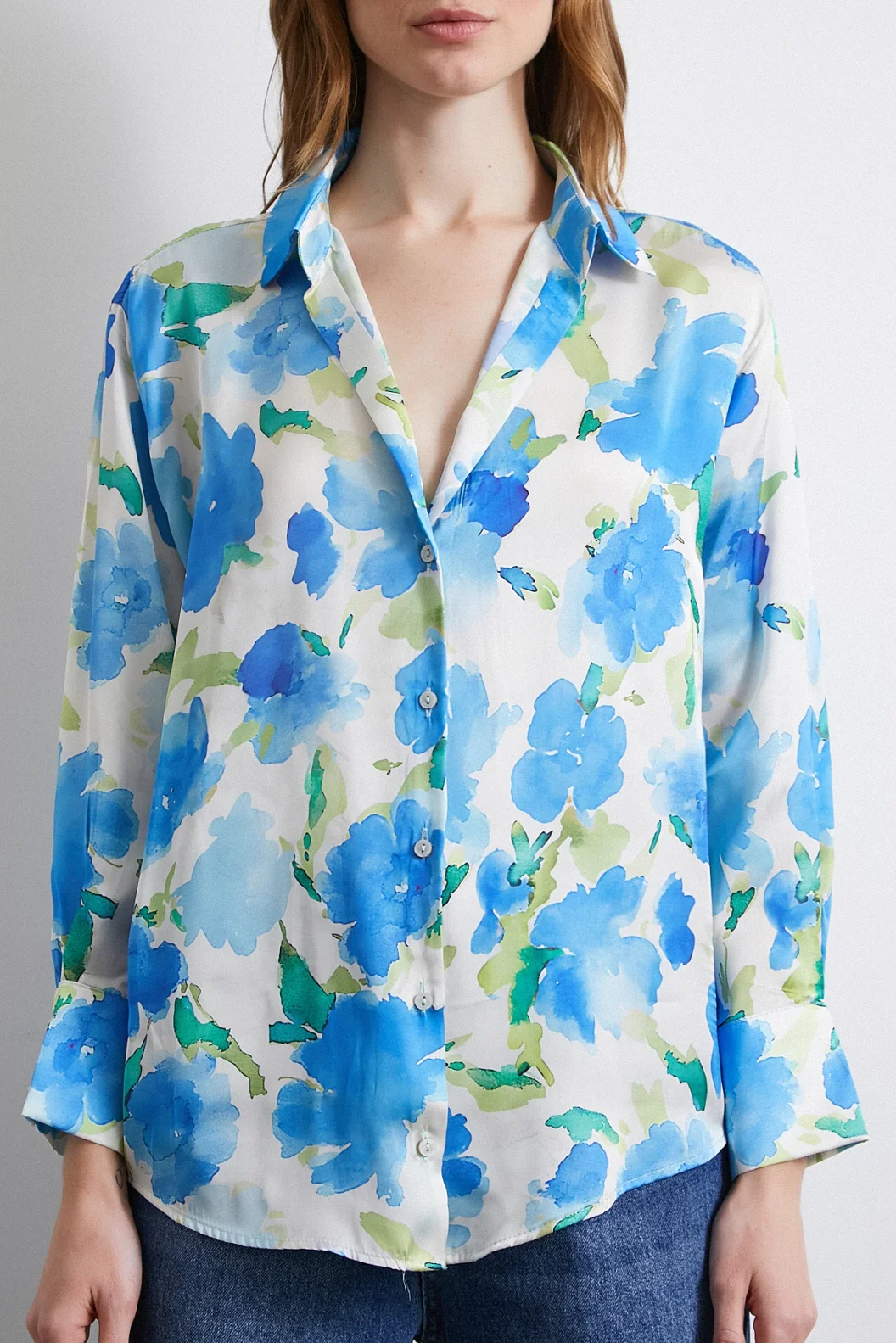 Multi-Colored Flower Patterned Shirt Navy