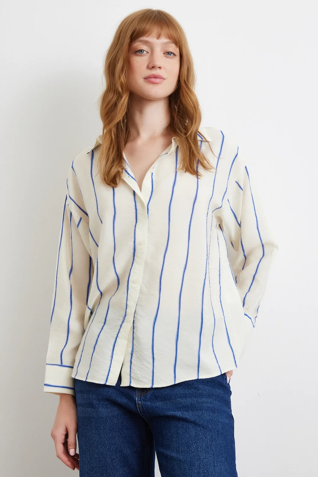 Çizgili Modal Gömlek Saks