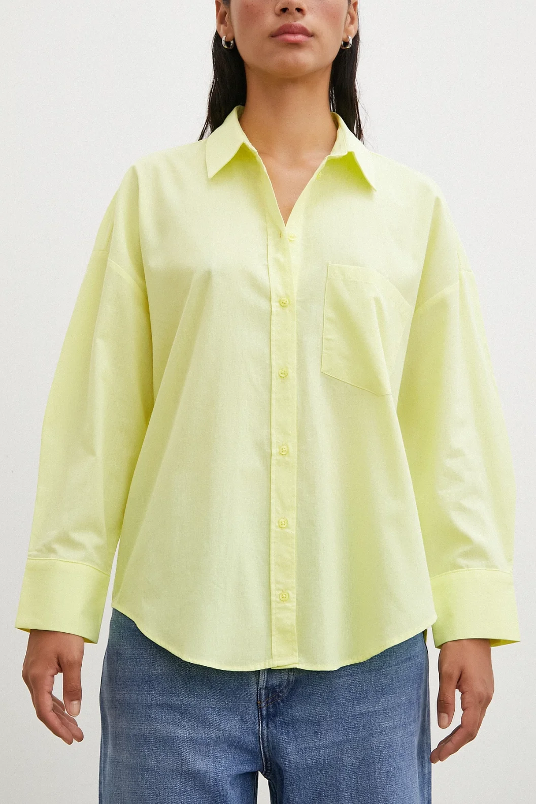 قميص بوبلين موصول بقِصَّة عادية أصفر