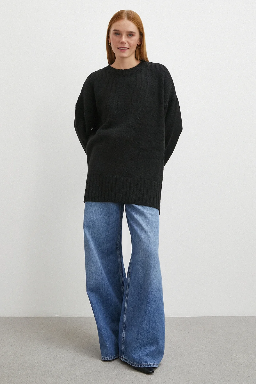 Bisiklet Yaka Fitilli Triko Kazak Siyah