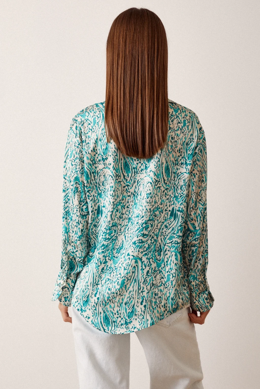 V-Ausschnitt Gemusterte Satinbluse Grün