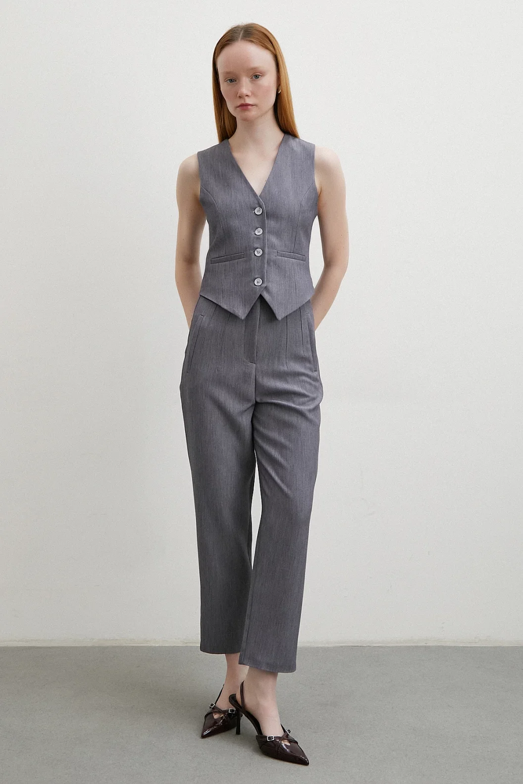 Front Brushed Skinny Fabric Pants Antirash