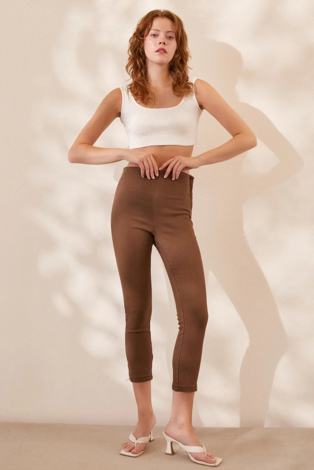 Leggings Hose mit Reißverschluss Braun