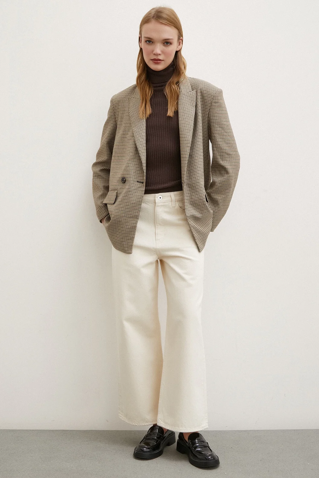 High waist Wide Leg Baggy Jeans Ecru