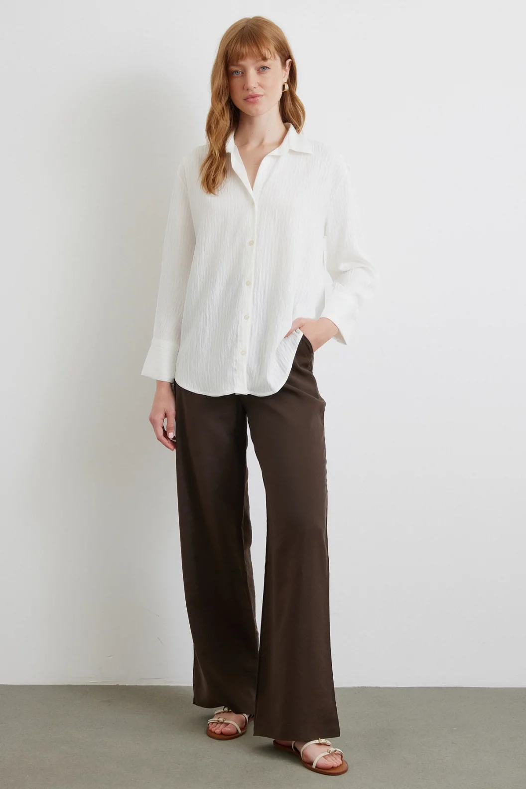 Paralel Çizgili Gömlek Beyaz