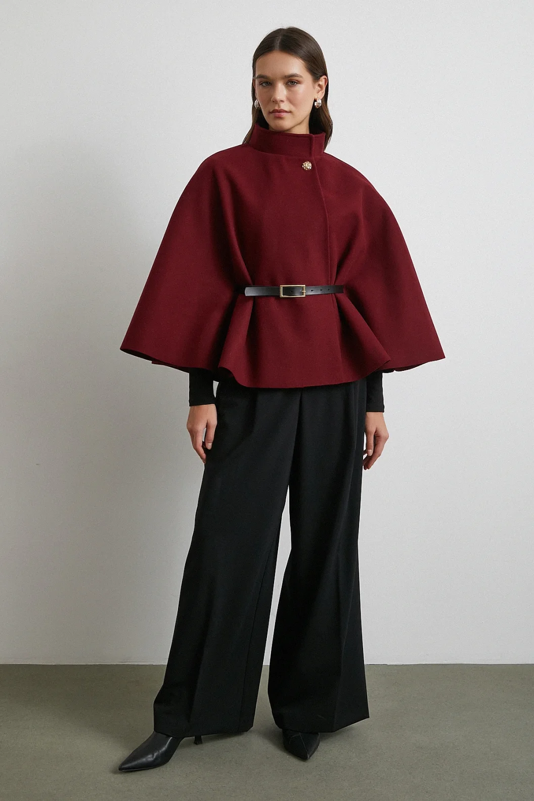 Kemerli Kaşe Panço Bordo