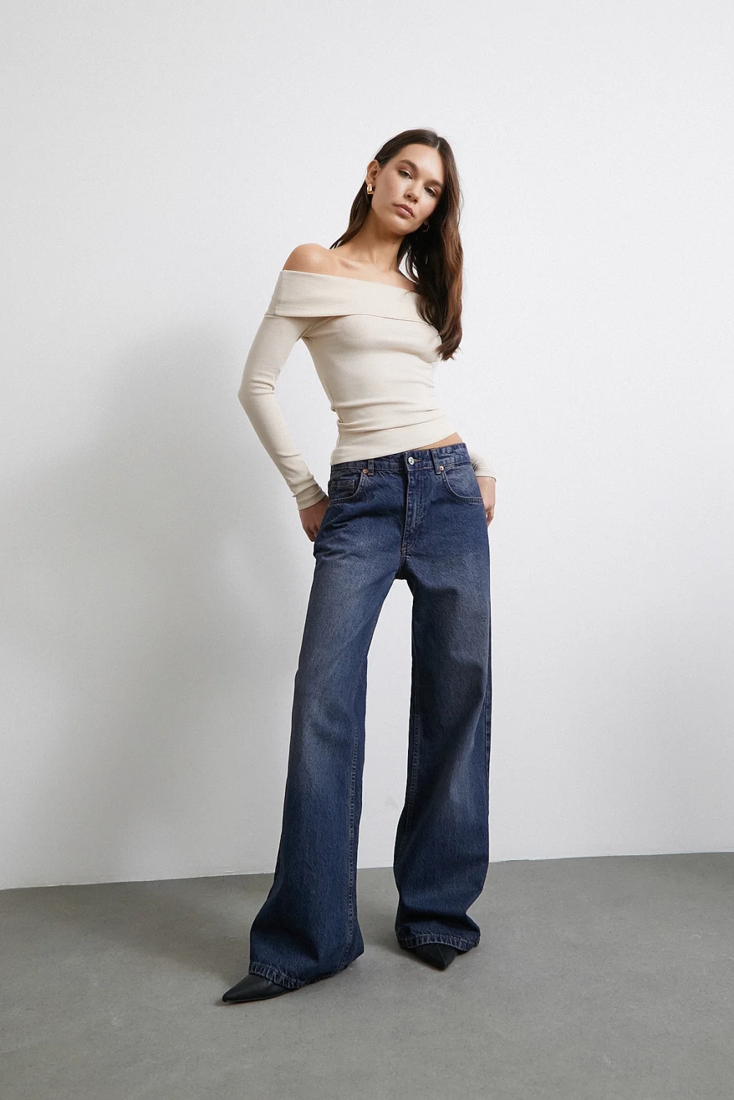 Schulterfreie Korsettbluse Beige