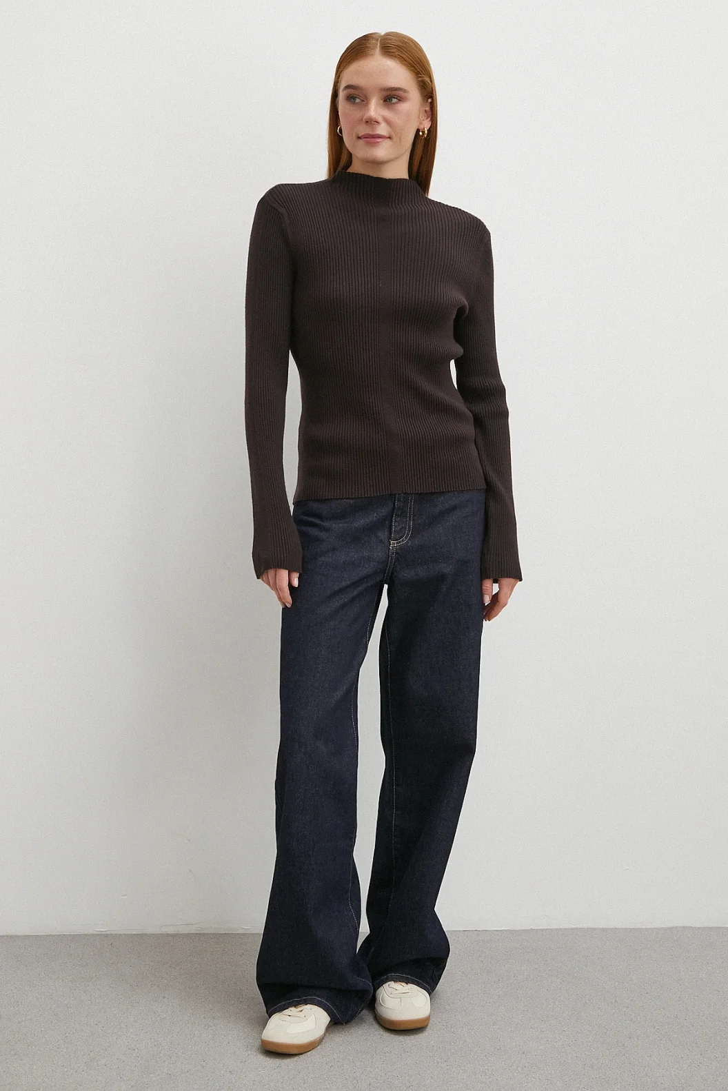 Fitilli Yarım Balıkçı Yaka Kazak Kahve