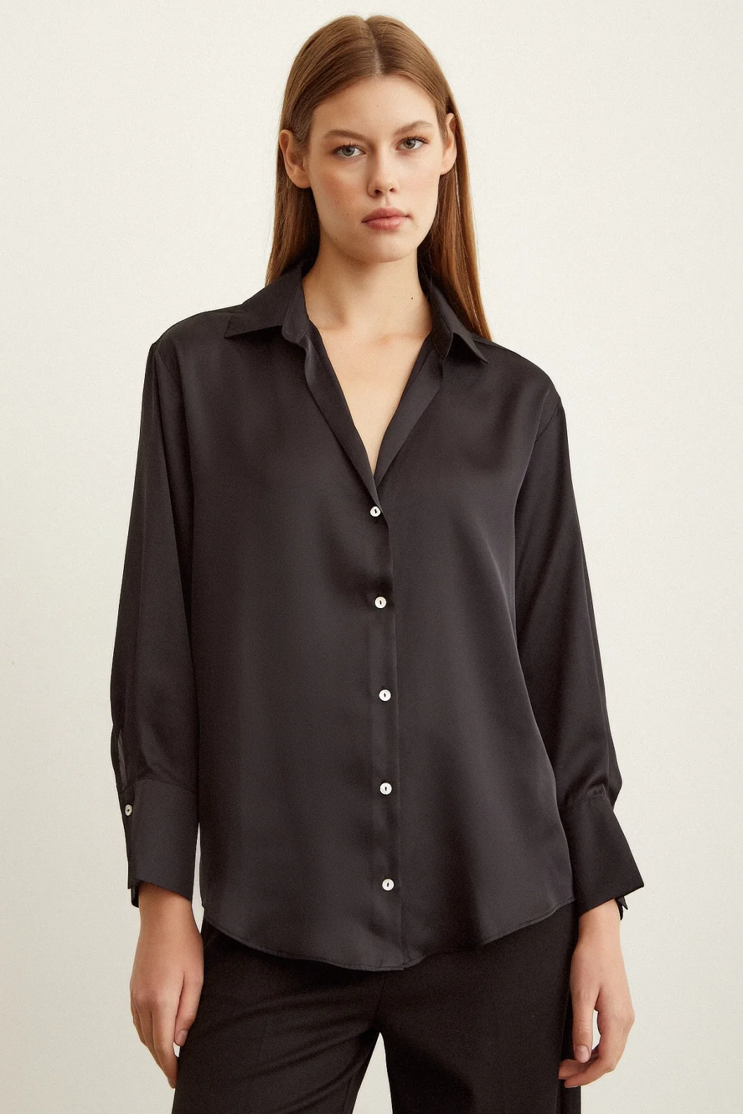 Basic Satin Bluse Schwarz