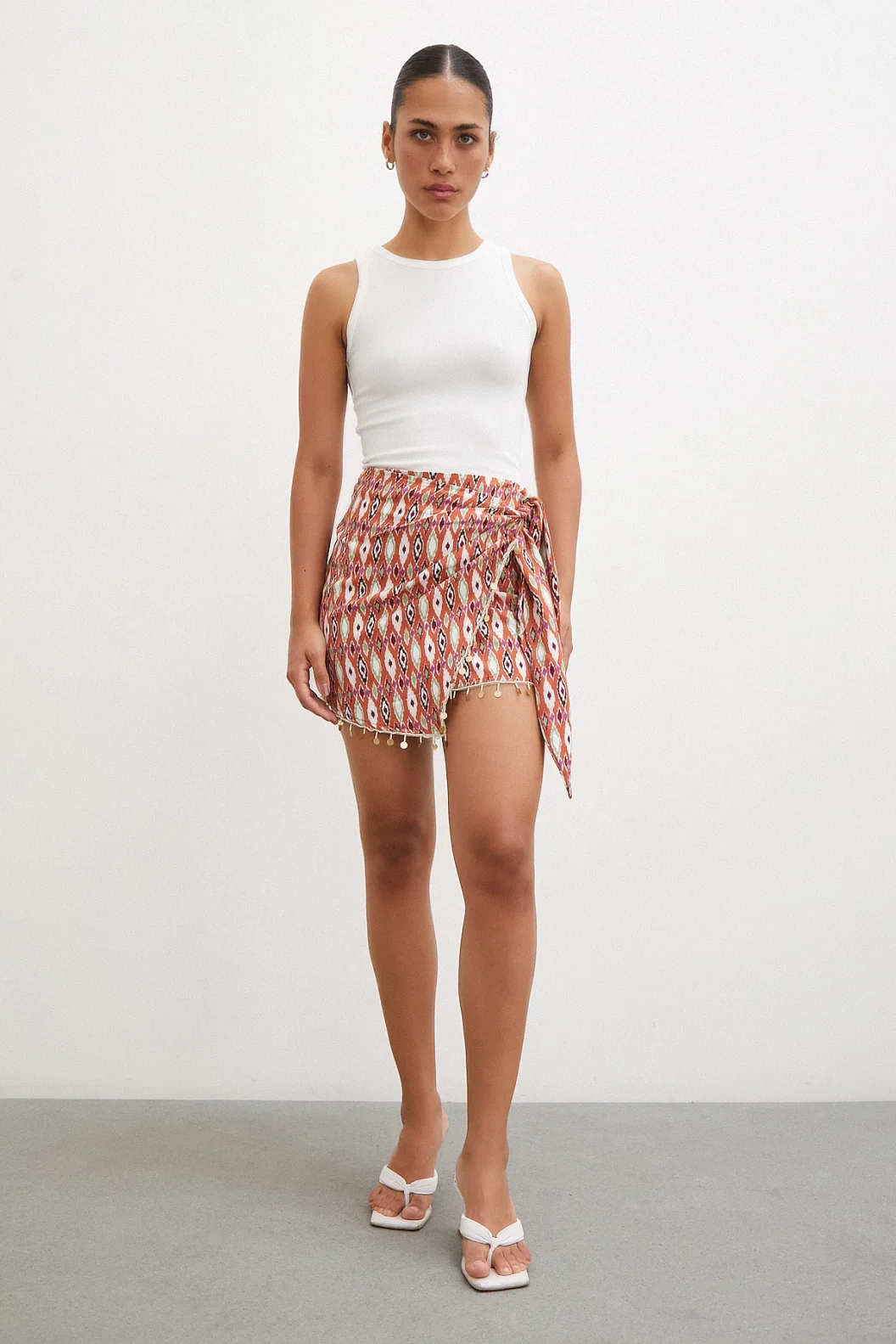 Cashmere Trimmed Mini Skirt in Terracotta