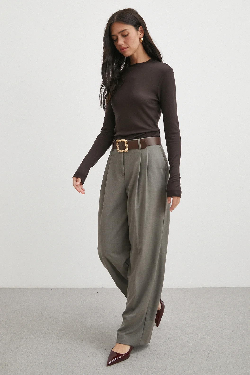 Bisiklet Yaka Uzun  Kol Bluz Kahve