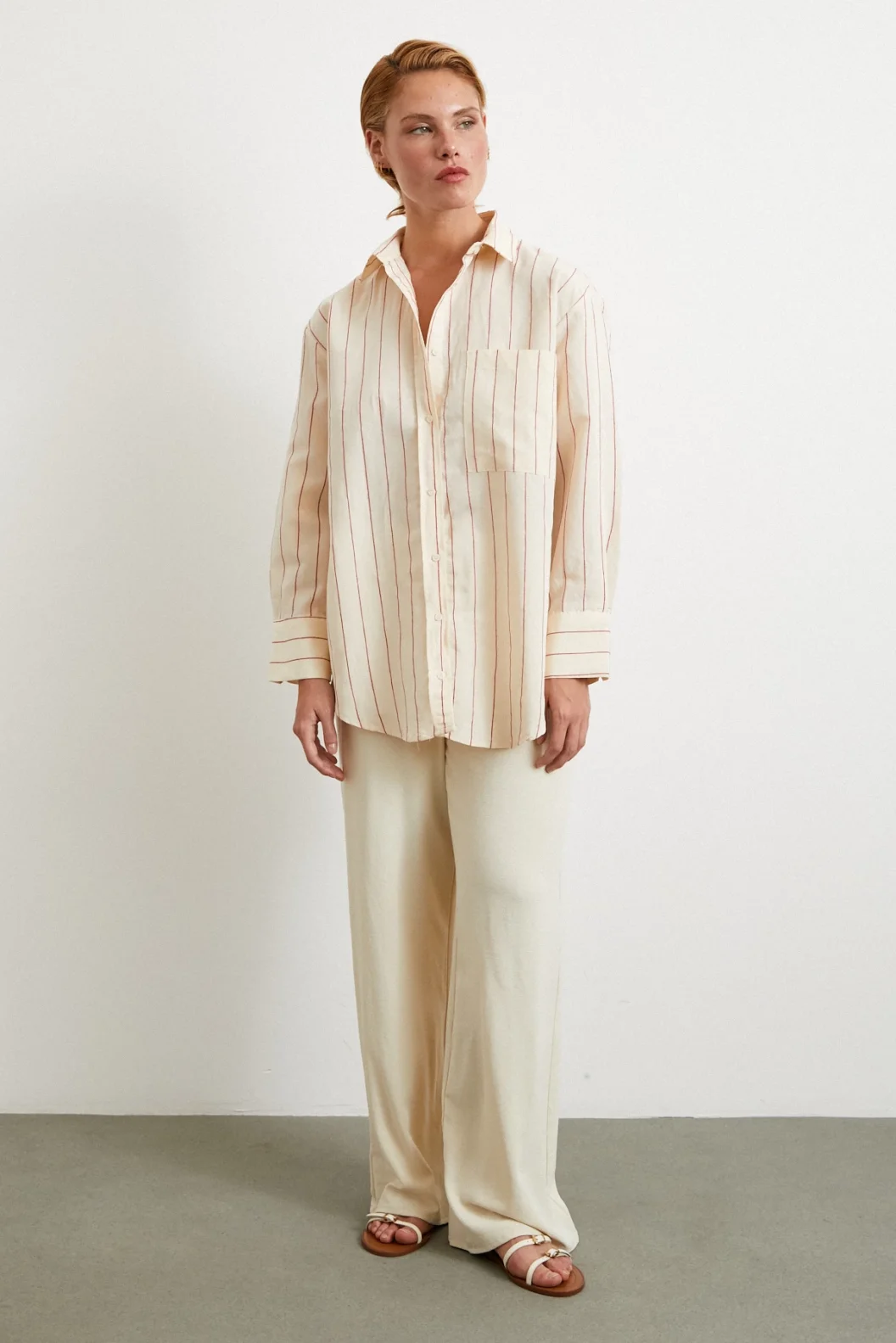 Gestreiftes Modalhemd in Fuchsia