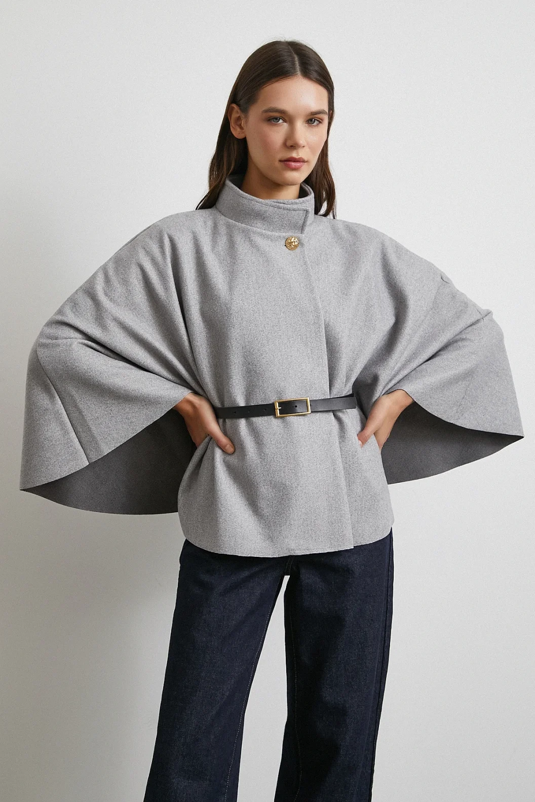 Kemerli Kaşe Panço Gri