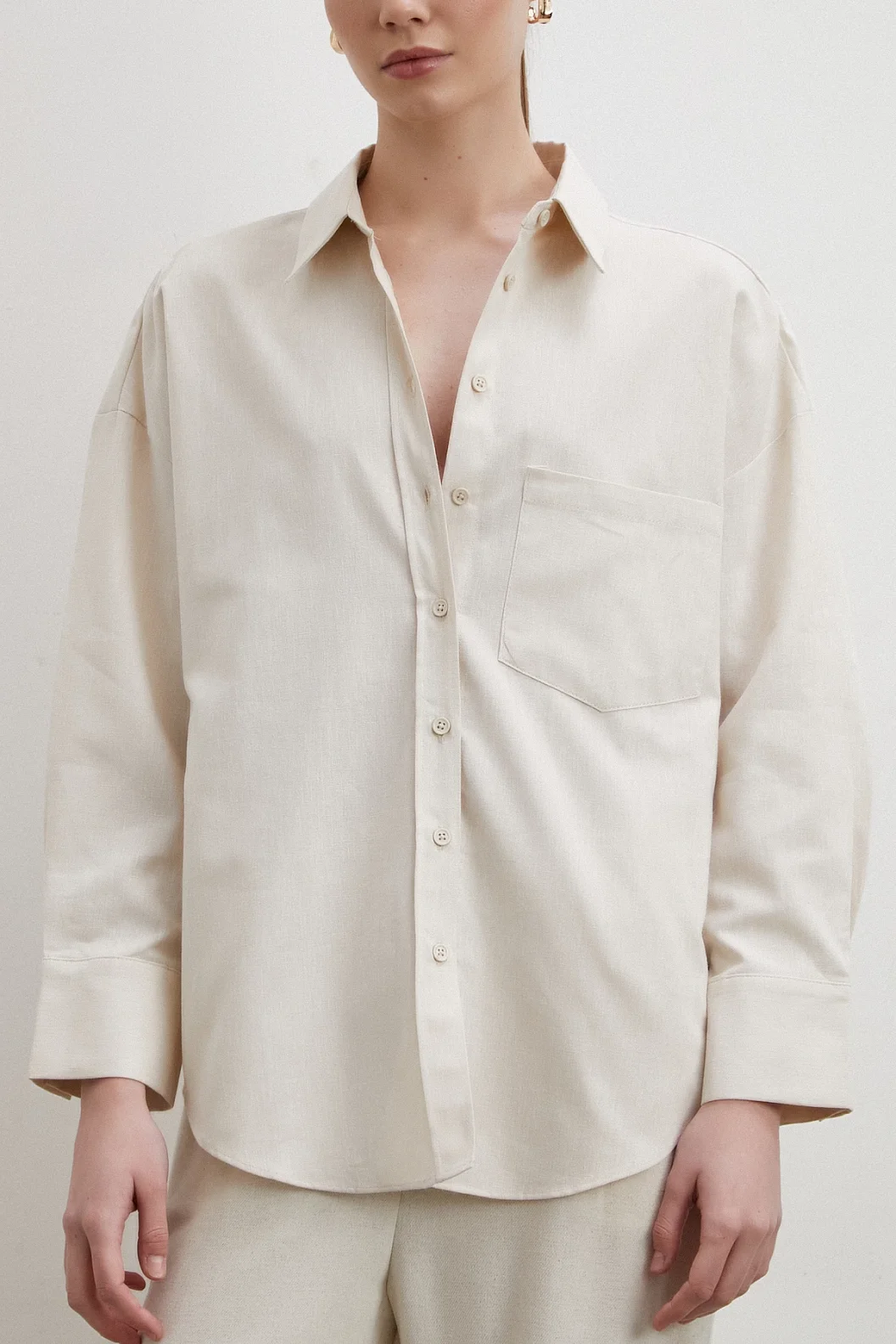 Leinenmischung Flowy Shirt Beige