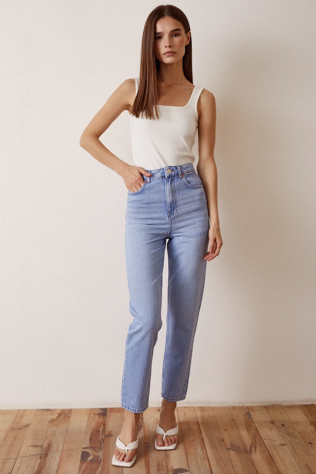 بنطال جينز ضيق بخياطة ضيقة - أزرق