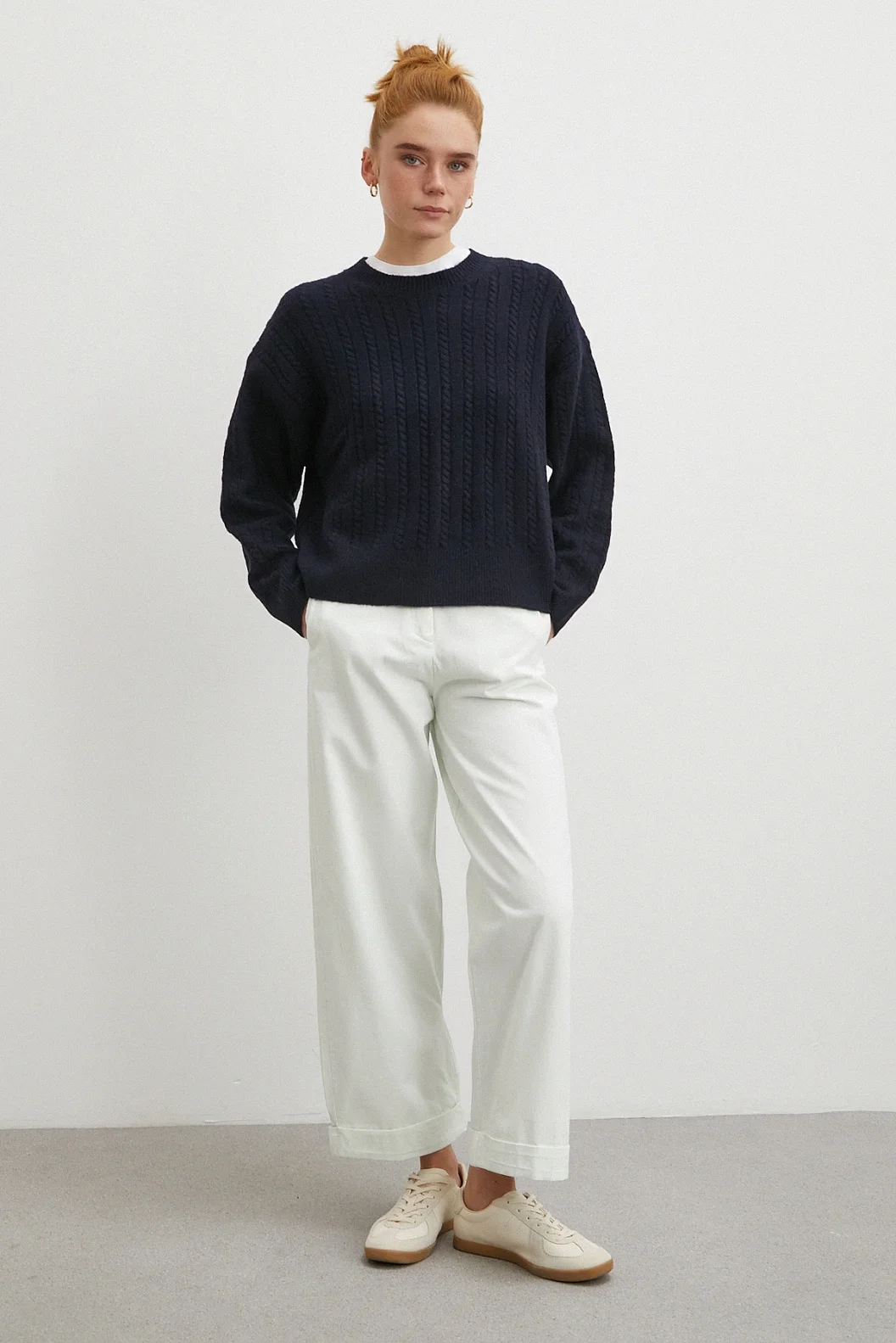 Paçası Katlamalı Gabardin Pantolon Taş