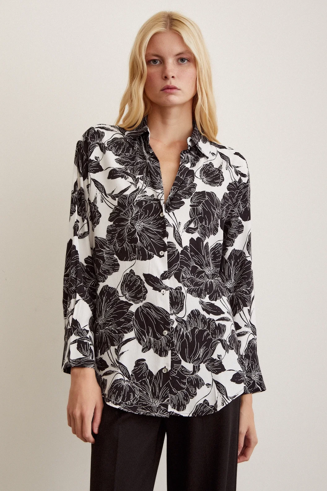 Patterned Viscose Shirt Black