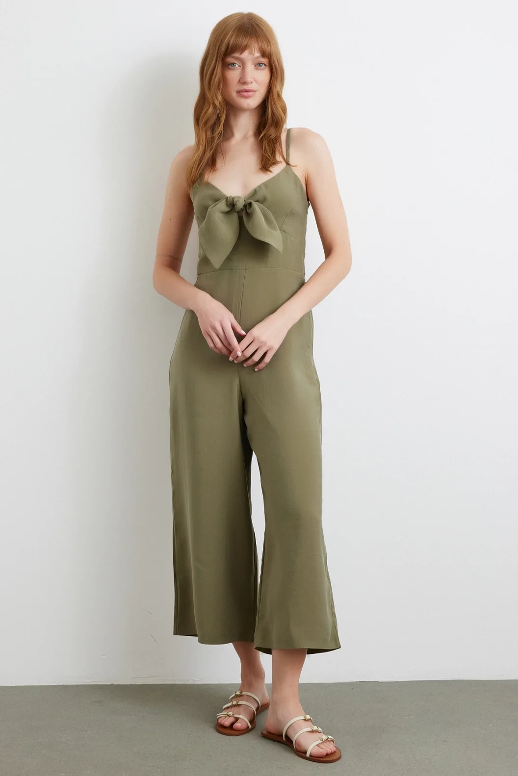 Bow Strap Jumpsuit Khaki