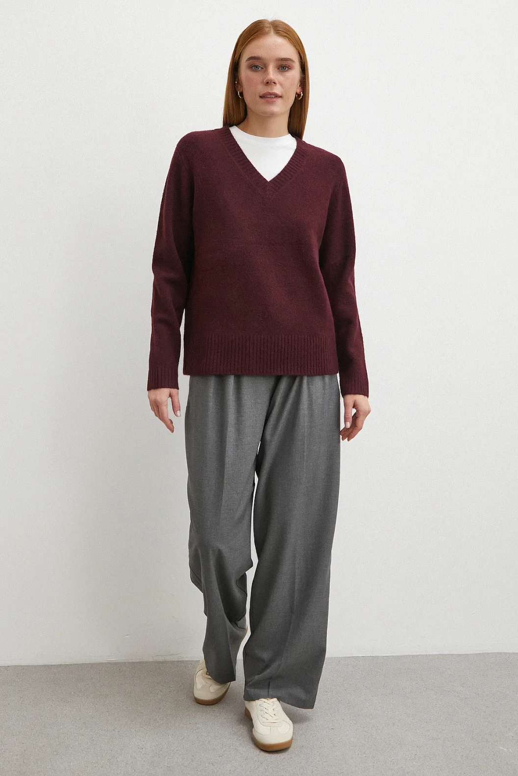 Yüksek Bel Pileli Palazzo Pantolon Gri