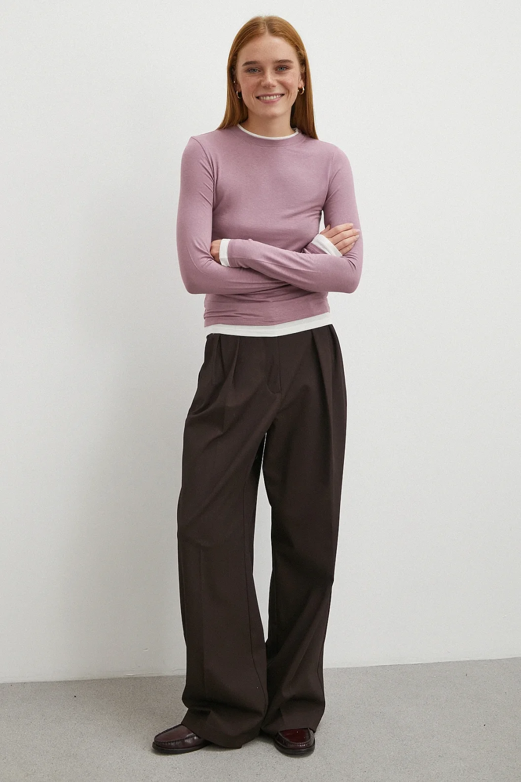 Garnili Bisiklet Yaka Bluz Lila