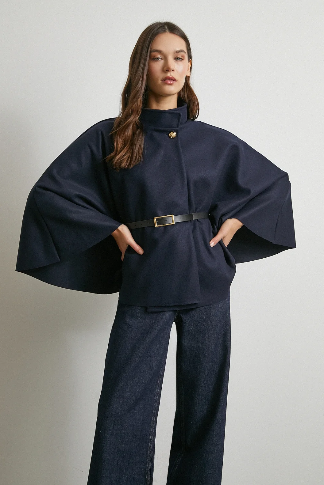 Kemerli Kaşe Panço Lacivert