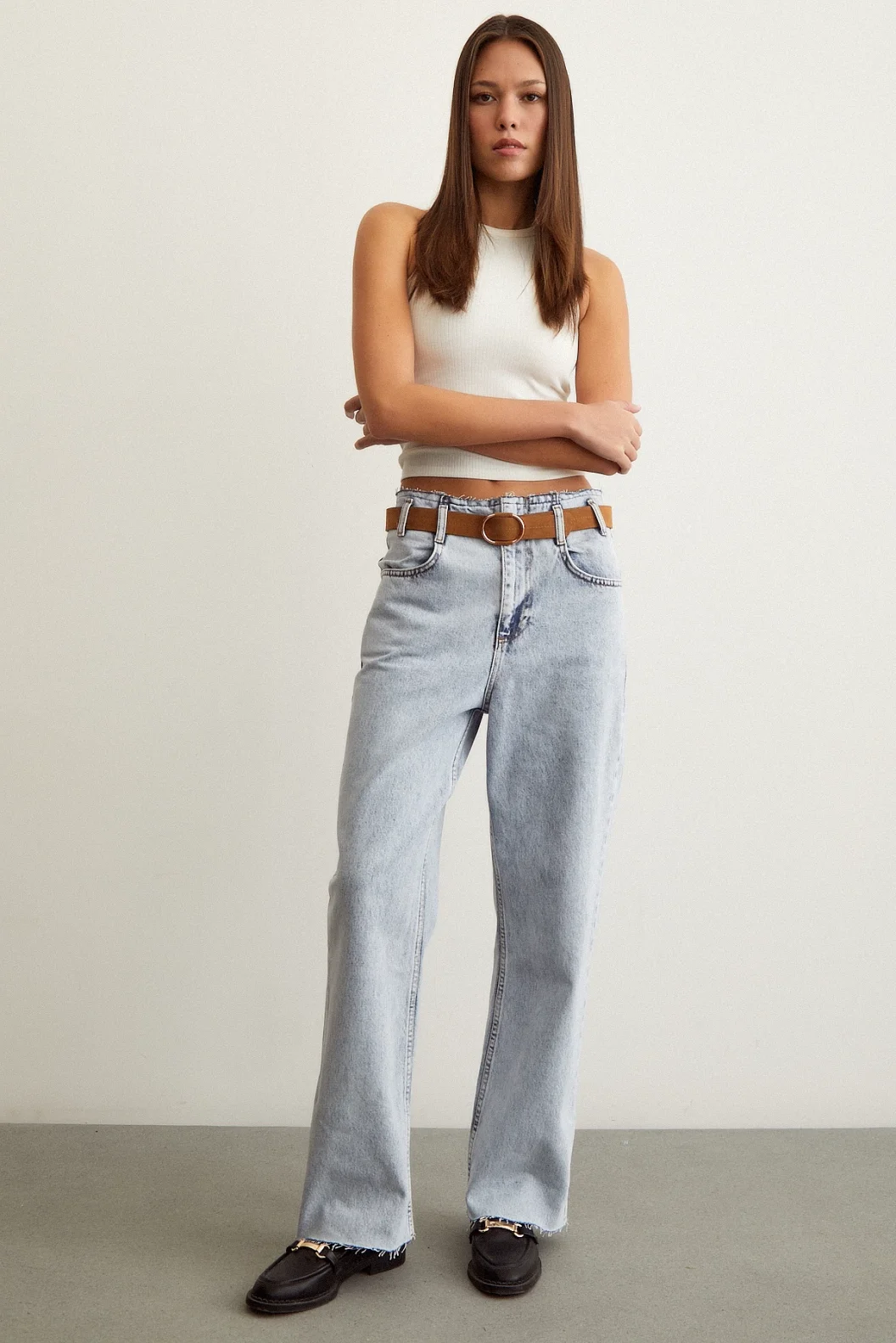 سروال بلون مع حزام بدون درز