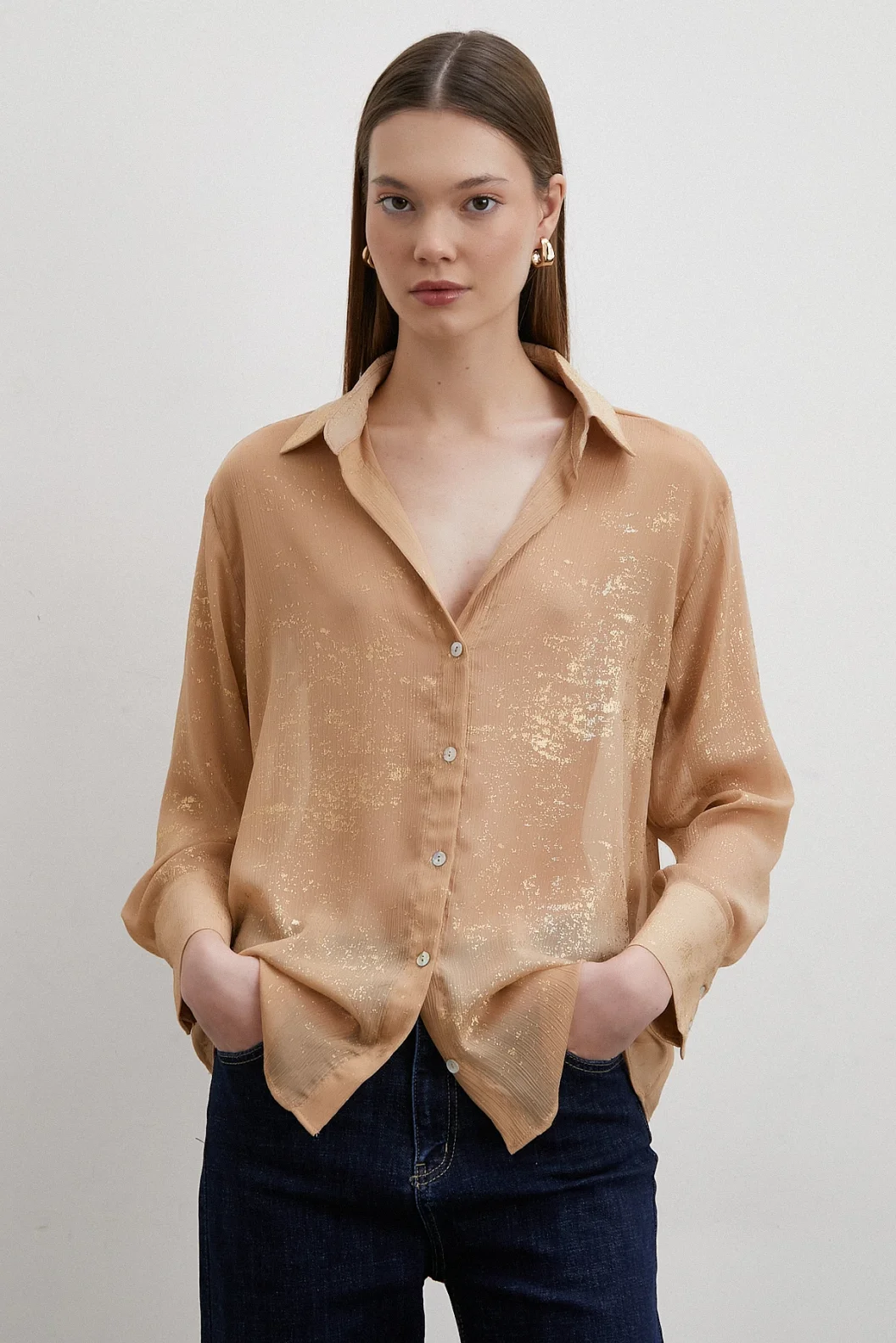 Sequined V-Neck Shirt Gold