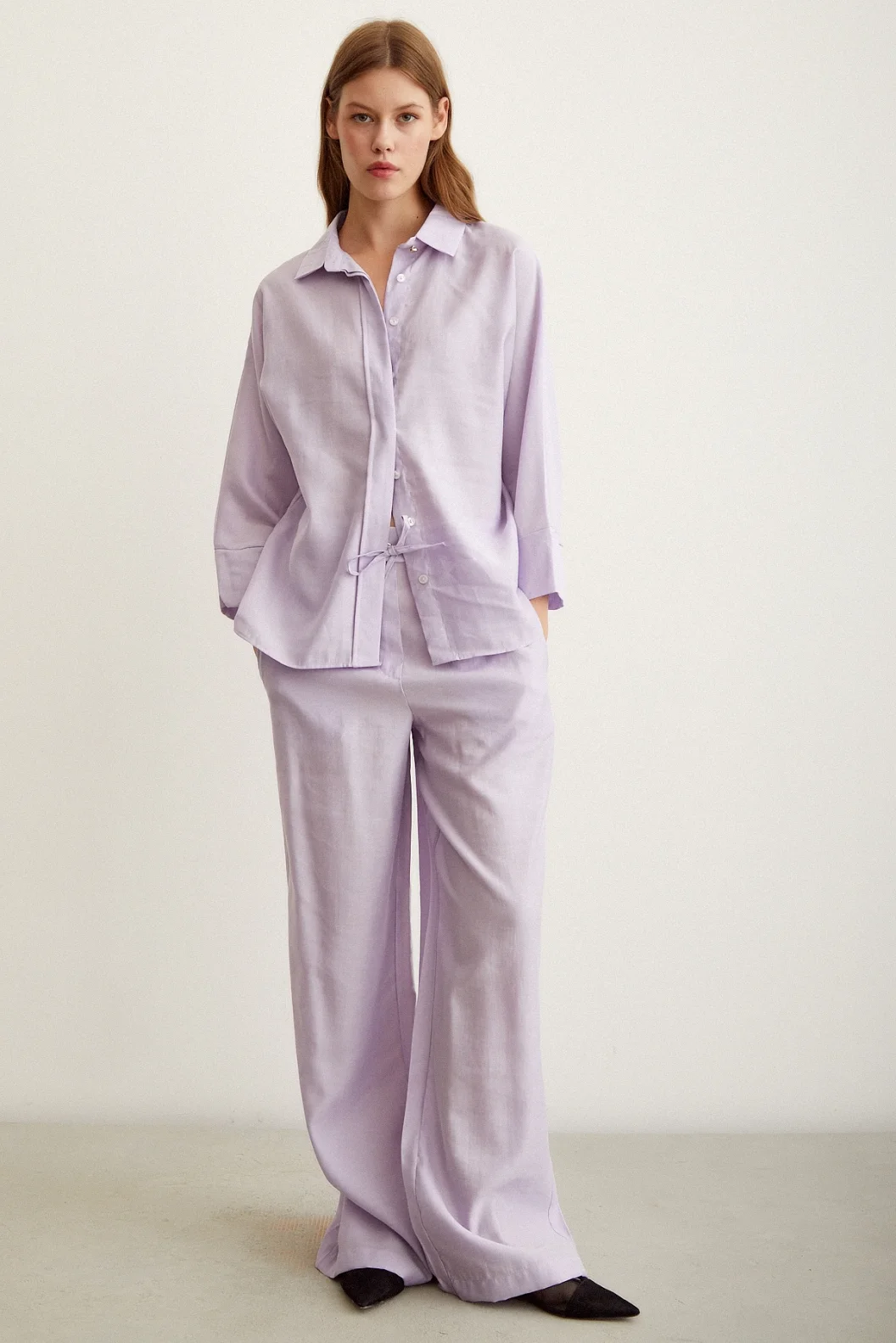 Bat Sleeve Linen Shirt Lilac