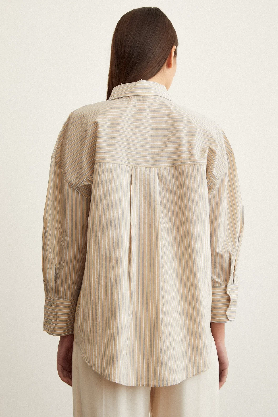 Übergroßes Gestreiftes Hemd Beige