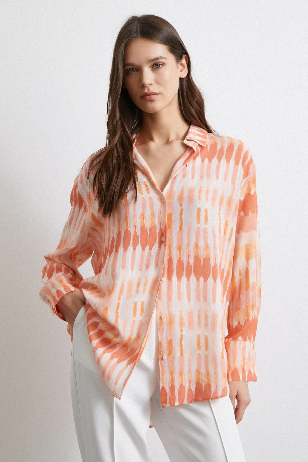 V Neck Viscose Moroccan Shirt Orange