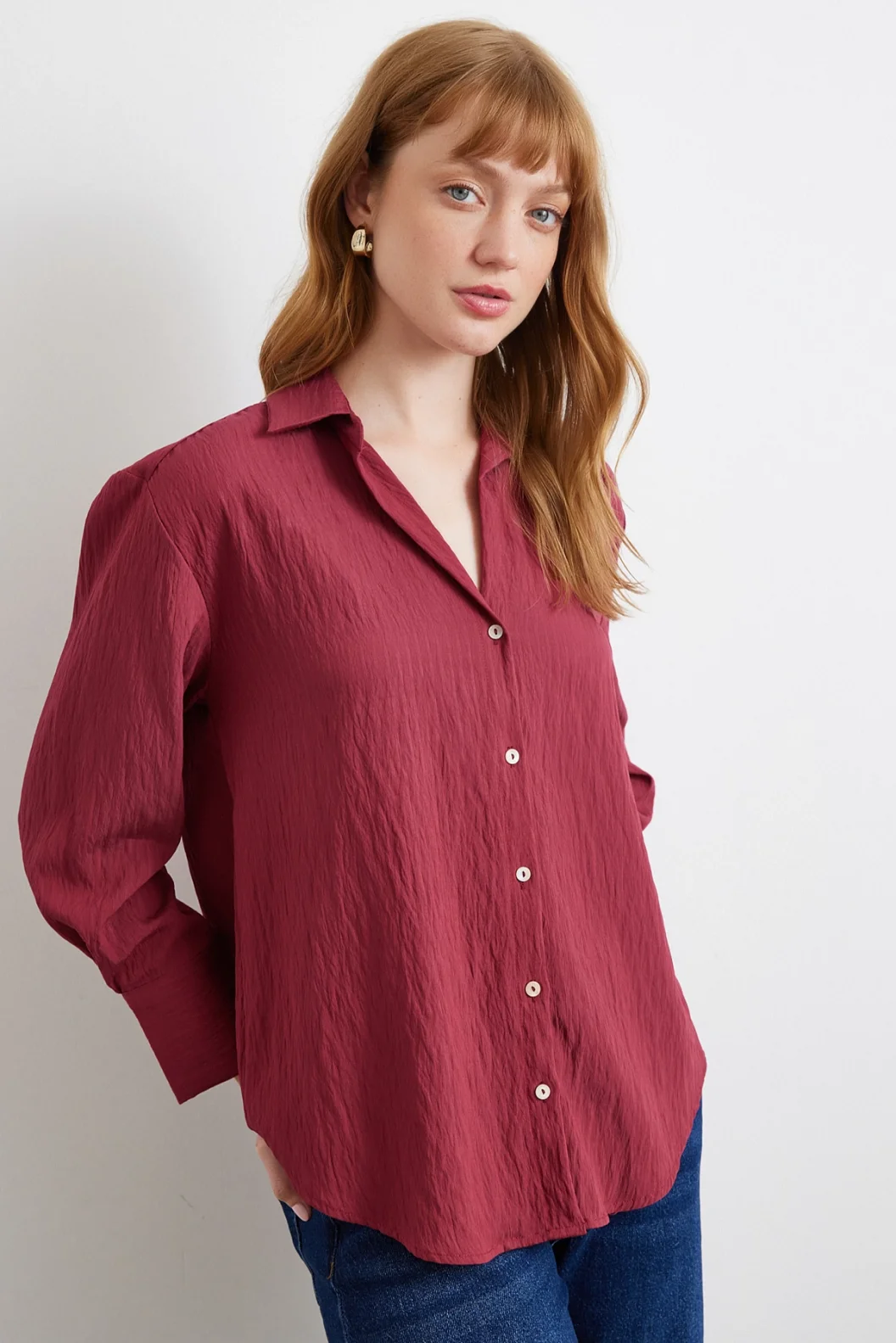 Paralel Çizgili Gömlek Bordo